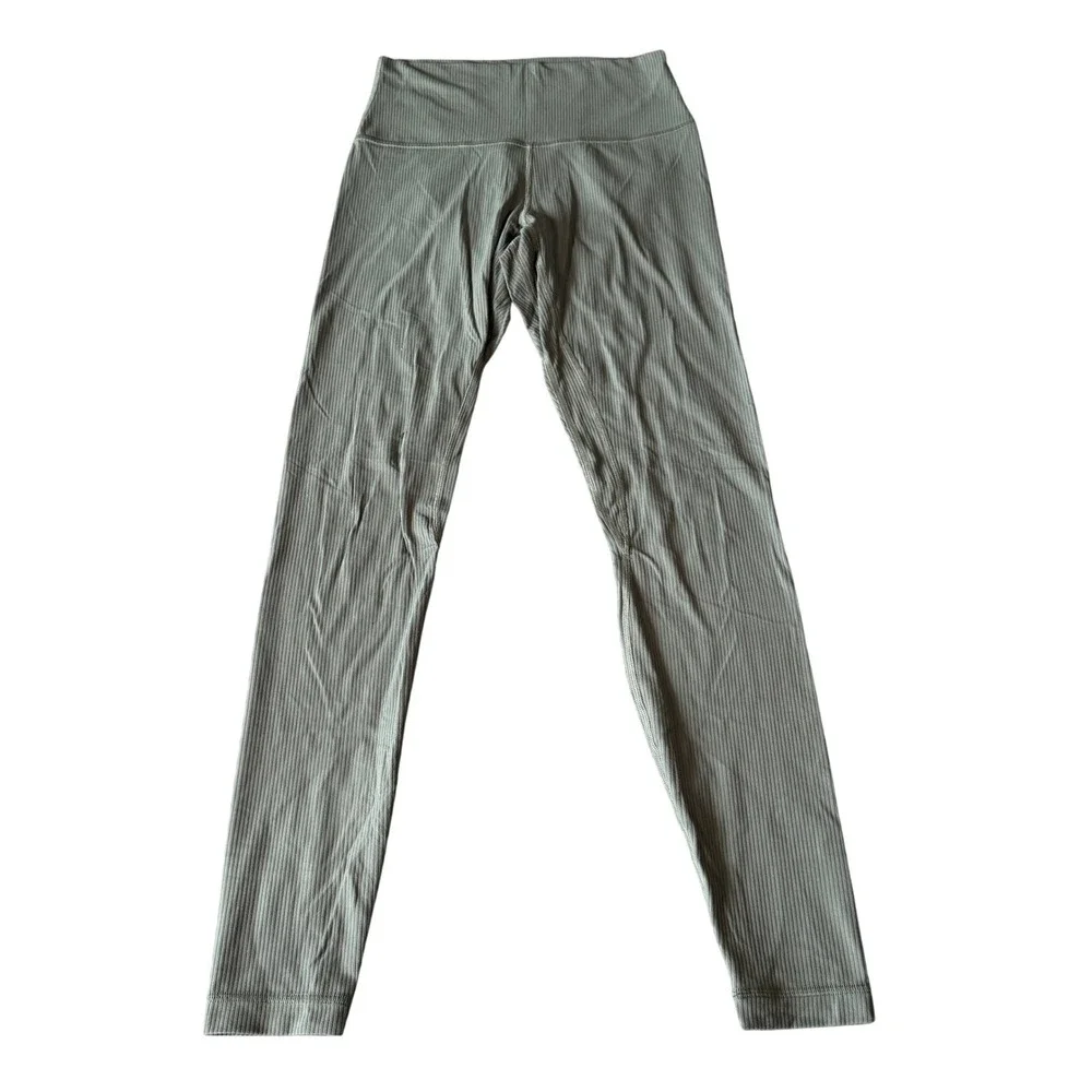 Sage Green Ribbed High Waisted Full Length‎ Yoga Leggings Athleisure 2114